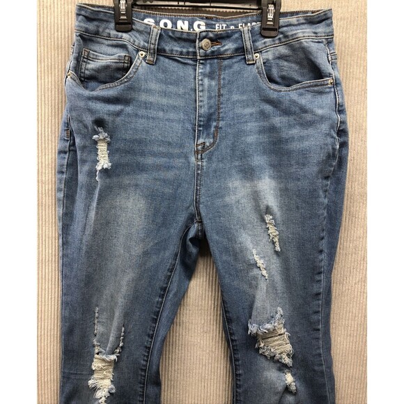 S.O.N.G Fit N Flare Junior Denim Jeans 13/31 Factory Destroyed Distressed - Picture 1 of 15
